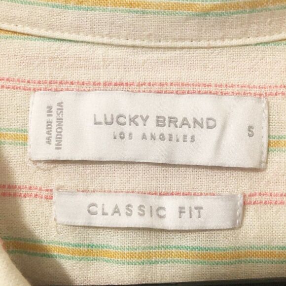 Lucky Brand Classic Fit Cream Striped Linen Button Down Size Small - Picture 3 of 6